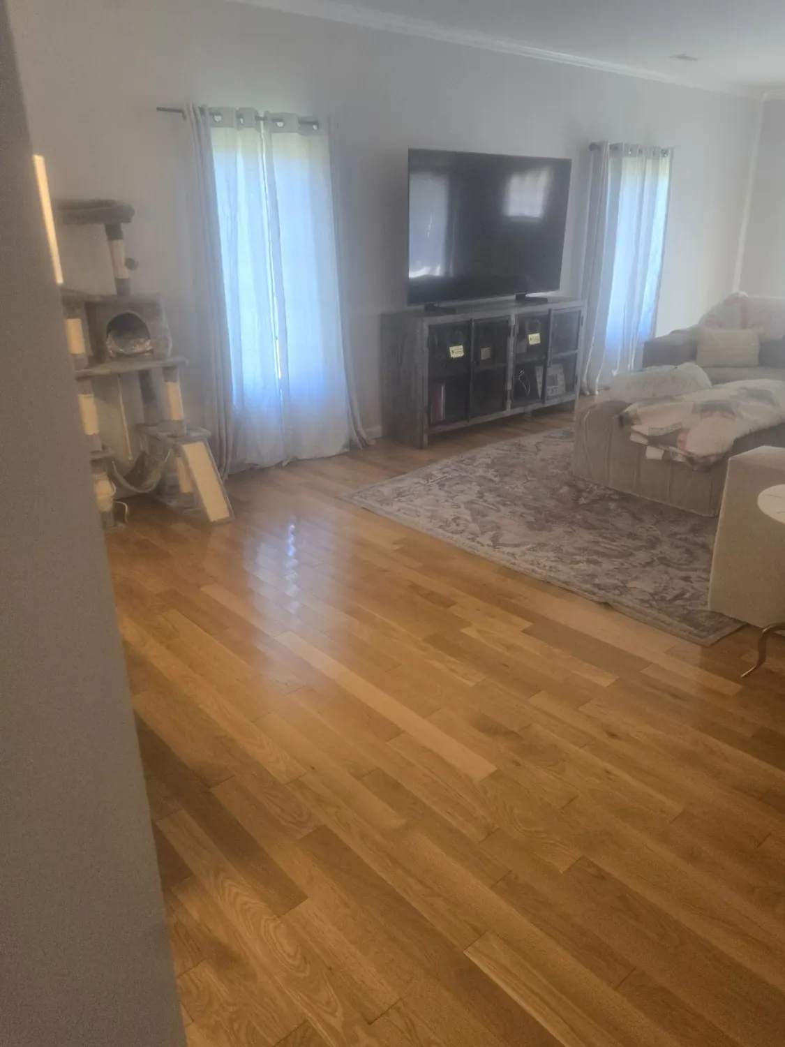 Clean hardwood flooring in a family room